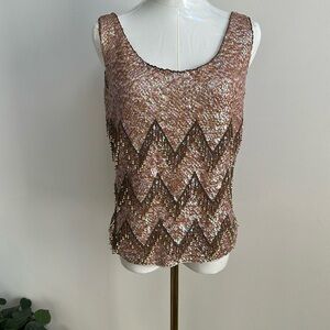 Vintage Womens Hand Beaded Wool Embellished Sleeveless Top M Glam Wearable Art‎